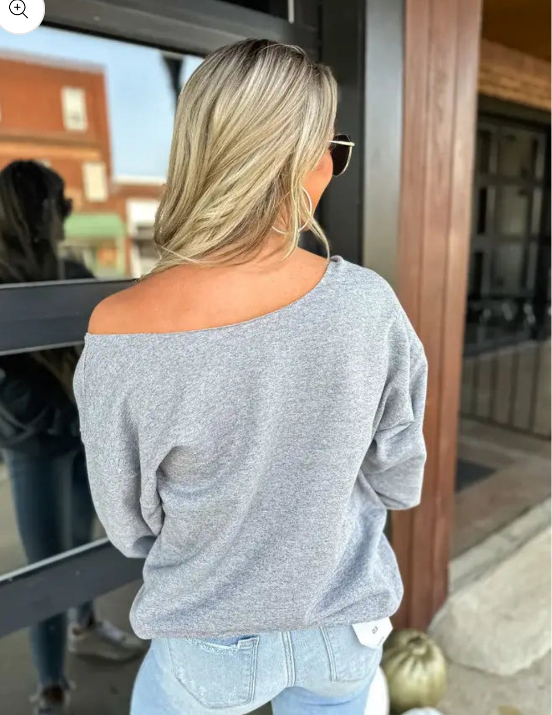 Power Walker off shoulder graphic crewneck
