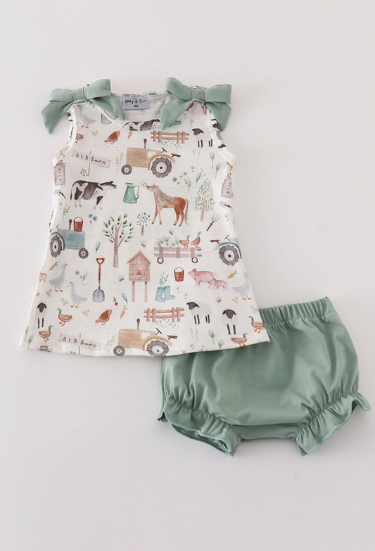Sage farm print bloomer set