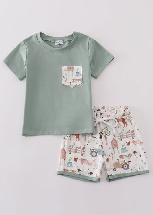 Sage farm print boy set